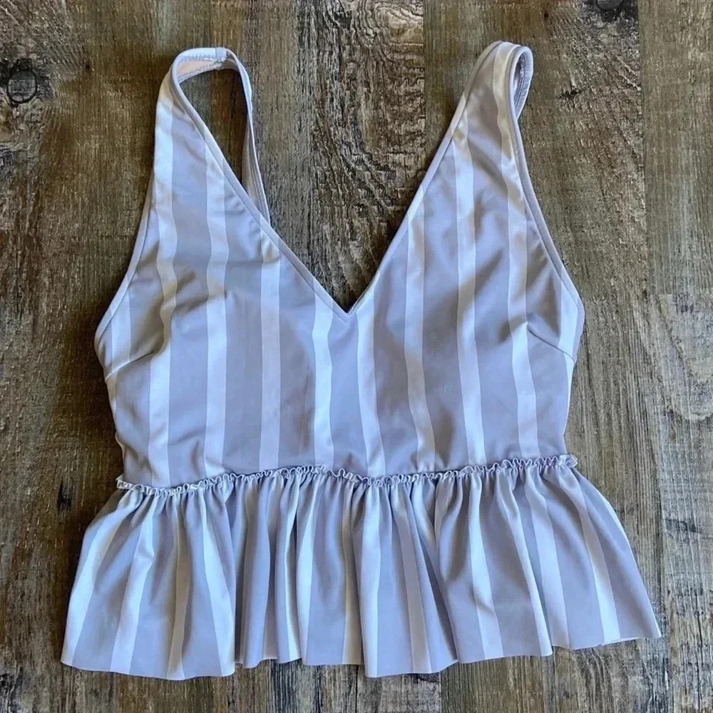 Kortni Jeane |  Striped Ruffle Bikini Top